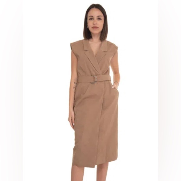 HUGO BOSS Drupe Belted Linen Blend Dress in Camelhair Size US 6 NWT - Picture 2 of 13